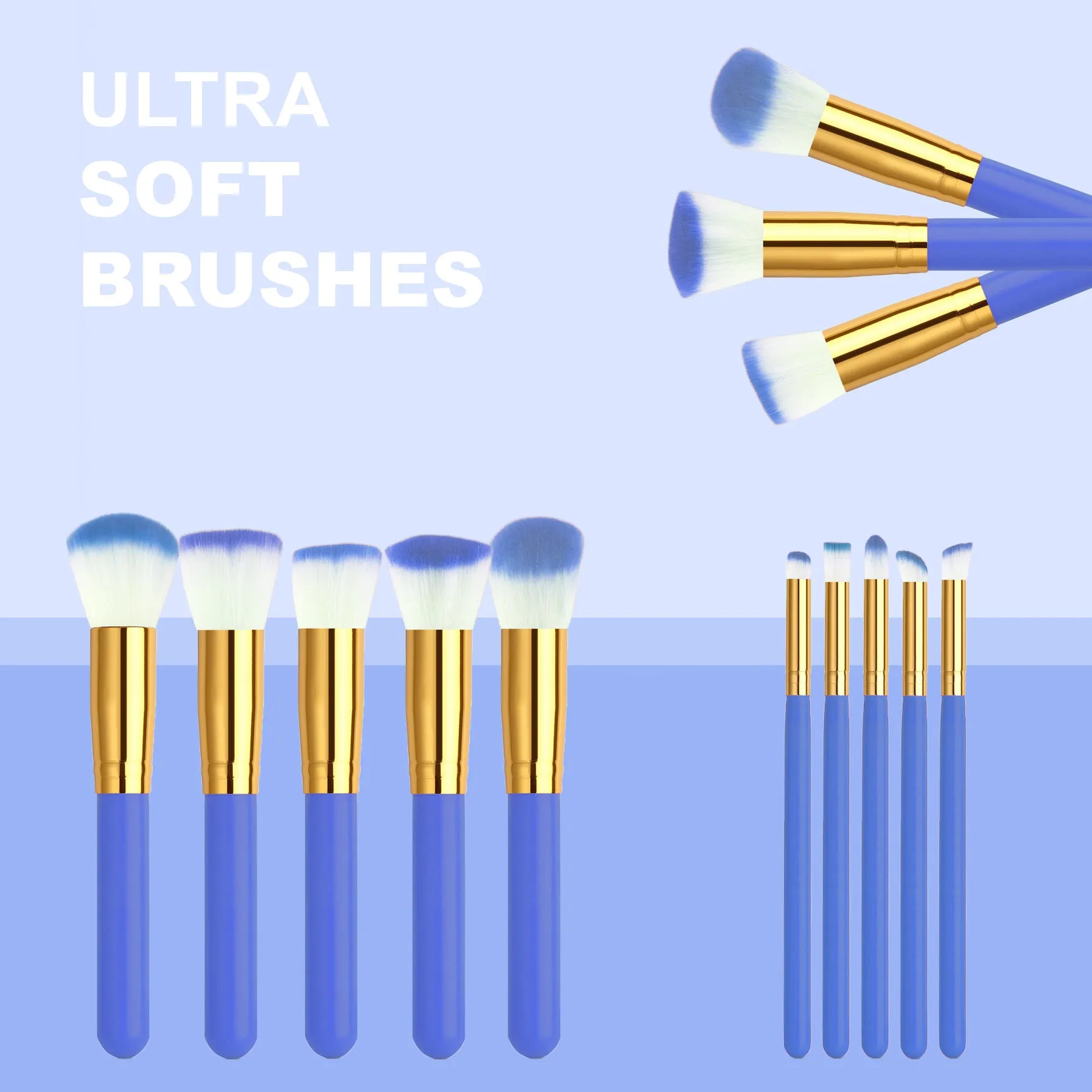 10 PCS Professional Makeup Brush Set (Blue)