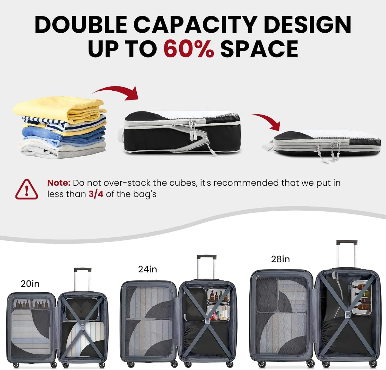 10 Set Compression Packing Cubes, Lightweight Travel Essentials, Stretchable Expandable Storage Bags, Compression Bags for Travel Accessories Luggage Storage Set (10 Pcs, Black)