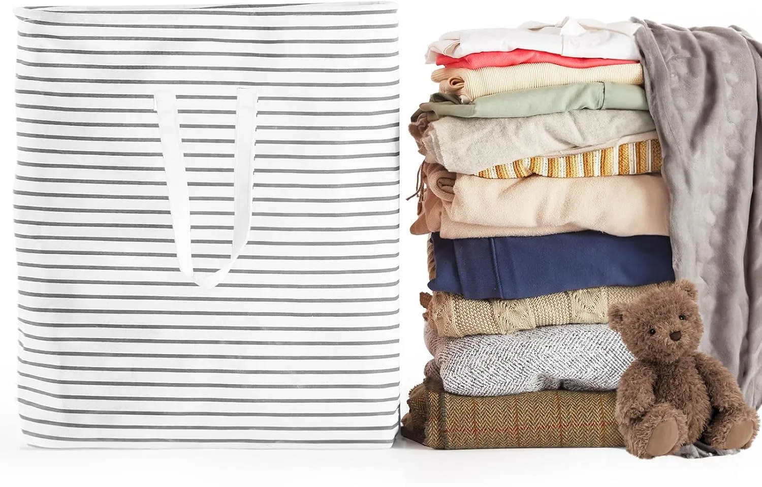 100L Freestanding Laundry Hamper, Collapsible Waterproof Clothes Basket with Easy Carry Long Handle, Washing Bag for Clothes, Toys (1 Pack, Grey)