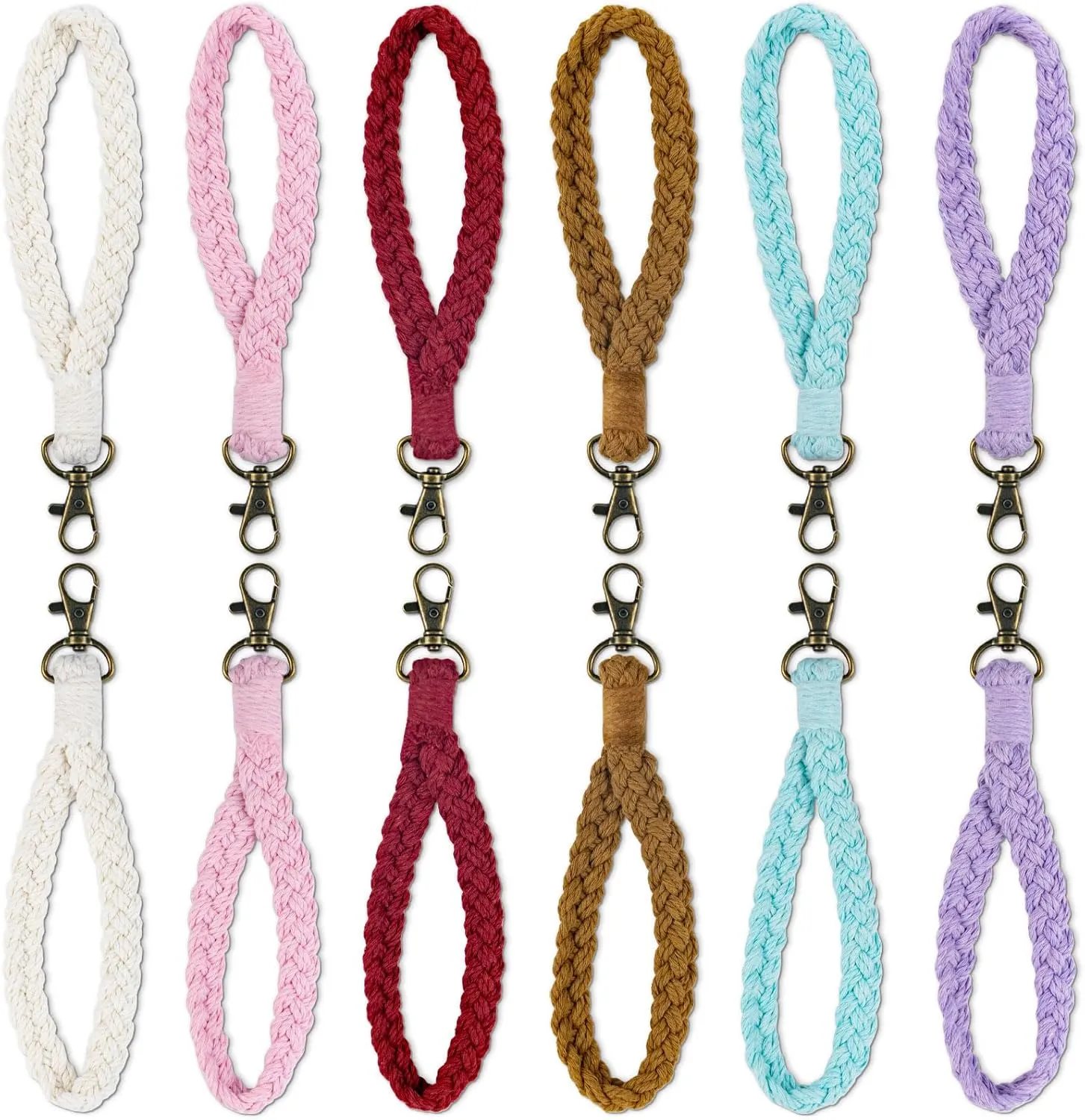 12 Pcs Boho Woven Wristlet Keychain, Keychain Strap Handmade Bracelet Keychain Colorful Braided Wristlet Keychain
