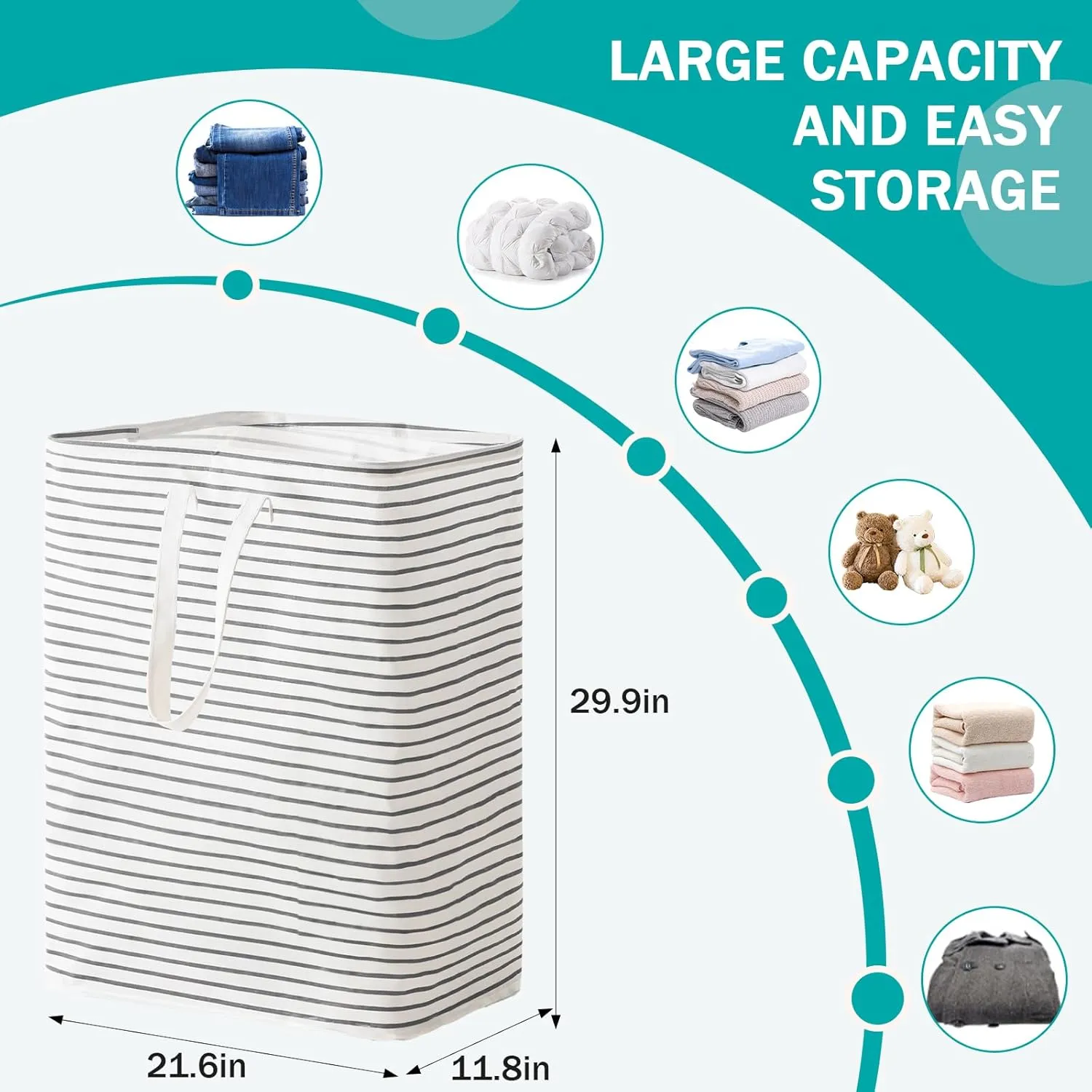 125L Freestanding Laundry Hamper, Collapsible Waterproof Clothes Basket with Easy Carry Long Handle, Washing Bag for Clothes, Toys (1 Pack, Grey)