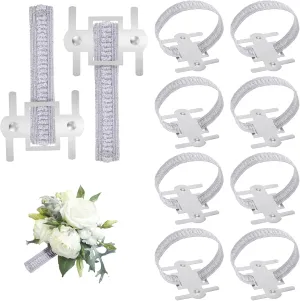 14pcs Corsage Wristlet Band, Silver Elastic Wrist Corsage Bands, Stretch Wrist Corsage Bracelets Bands for Wedding Party, Diy Handmade Corsages Accessories for Prom Bride Shower Anniversary