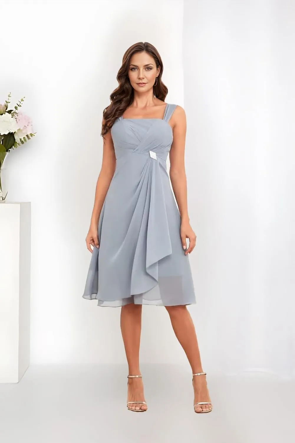 2 Pieces Mother of The Bride Dresses Half Sleeve Chiffon Formal Evening Dress for Wedding