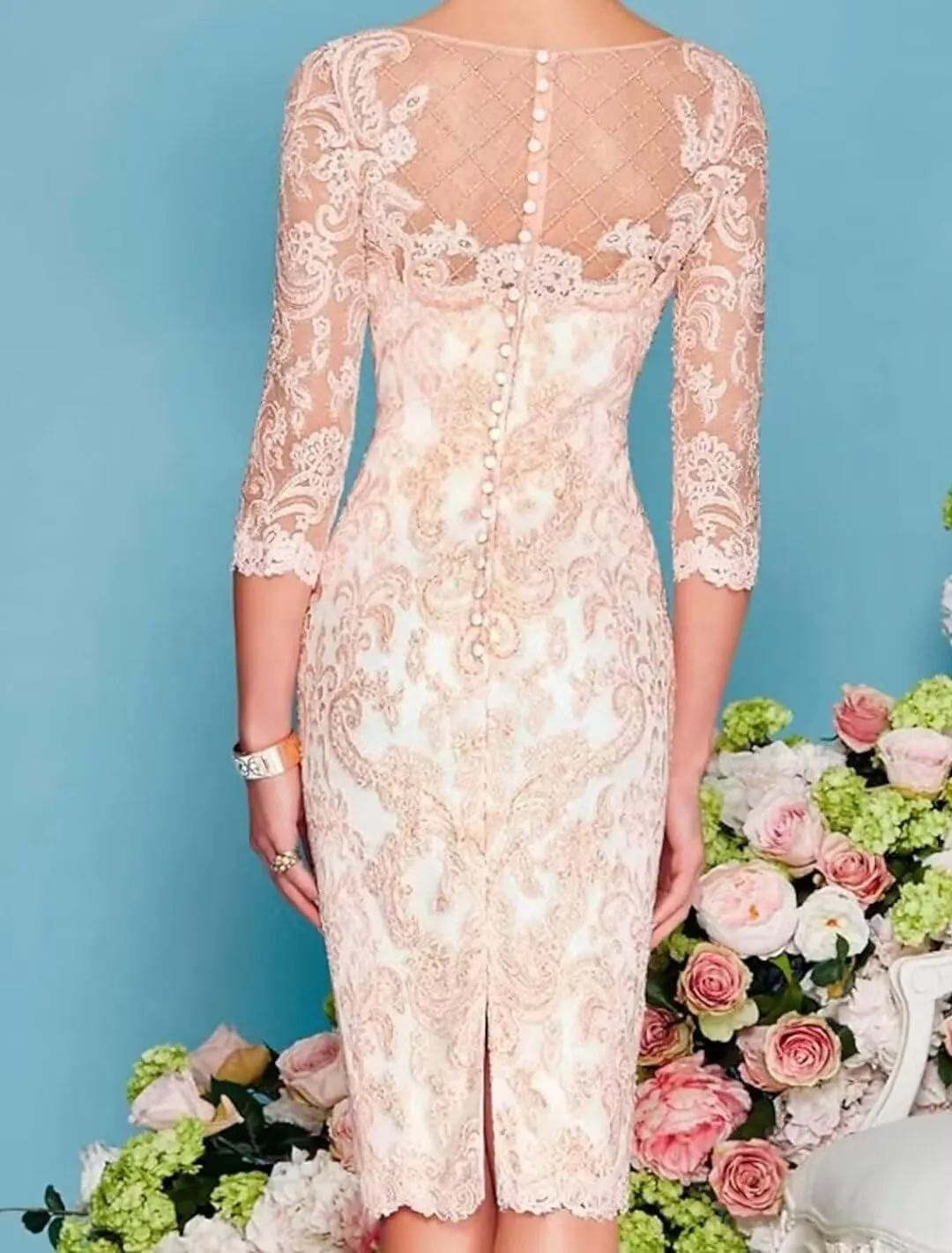 2 Pieces Mother of The Bride Dresses with Jacket for Wedding Long Sleeve Lace Formal Evening Gowns PG012