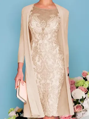 2 Pieces Mother of The Bride Dresses with Jacket for Wedding Long Sleeve Lace Formal Evening Gowns PG012