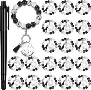 20 Pcs Graduation Music Gifts for Women Music Lover Keychains Musical Wood Bead Wristlet Bracelets for Music Teacher