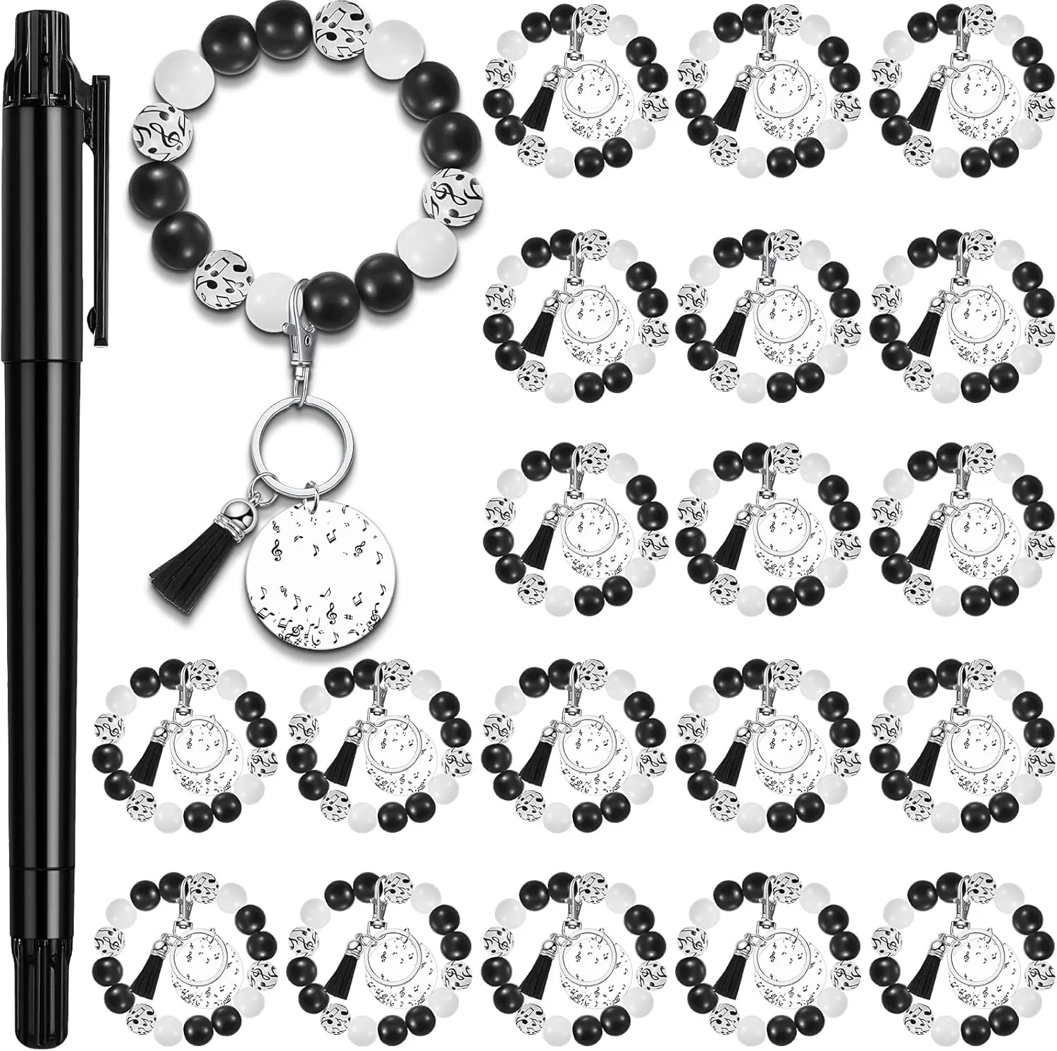 20 Pcs Graduation Music Gifts for Women Music Lover Keychains Musical Wood Bead Wristlet Bracelets for Music Teacher