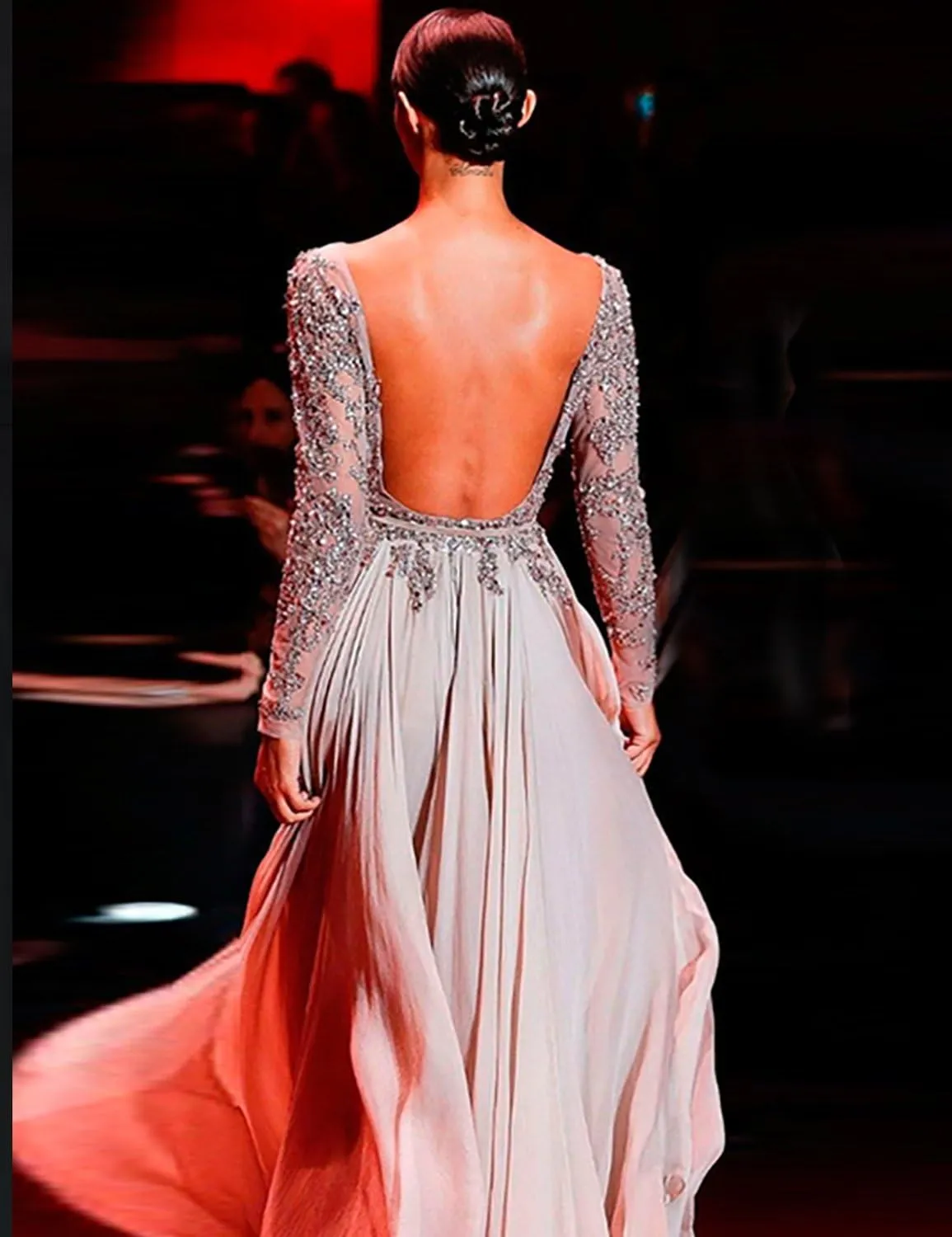 2018 Manual Bead Elegant Evening Dress Long Sleeve Party Gown Formal Celebrity EV188