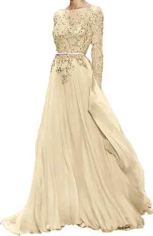 2018 Manual Bead Elegant Evening Dress Long Sleeve Party Gown Formal Celebrity EV188