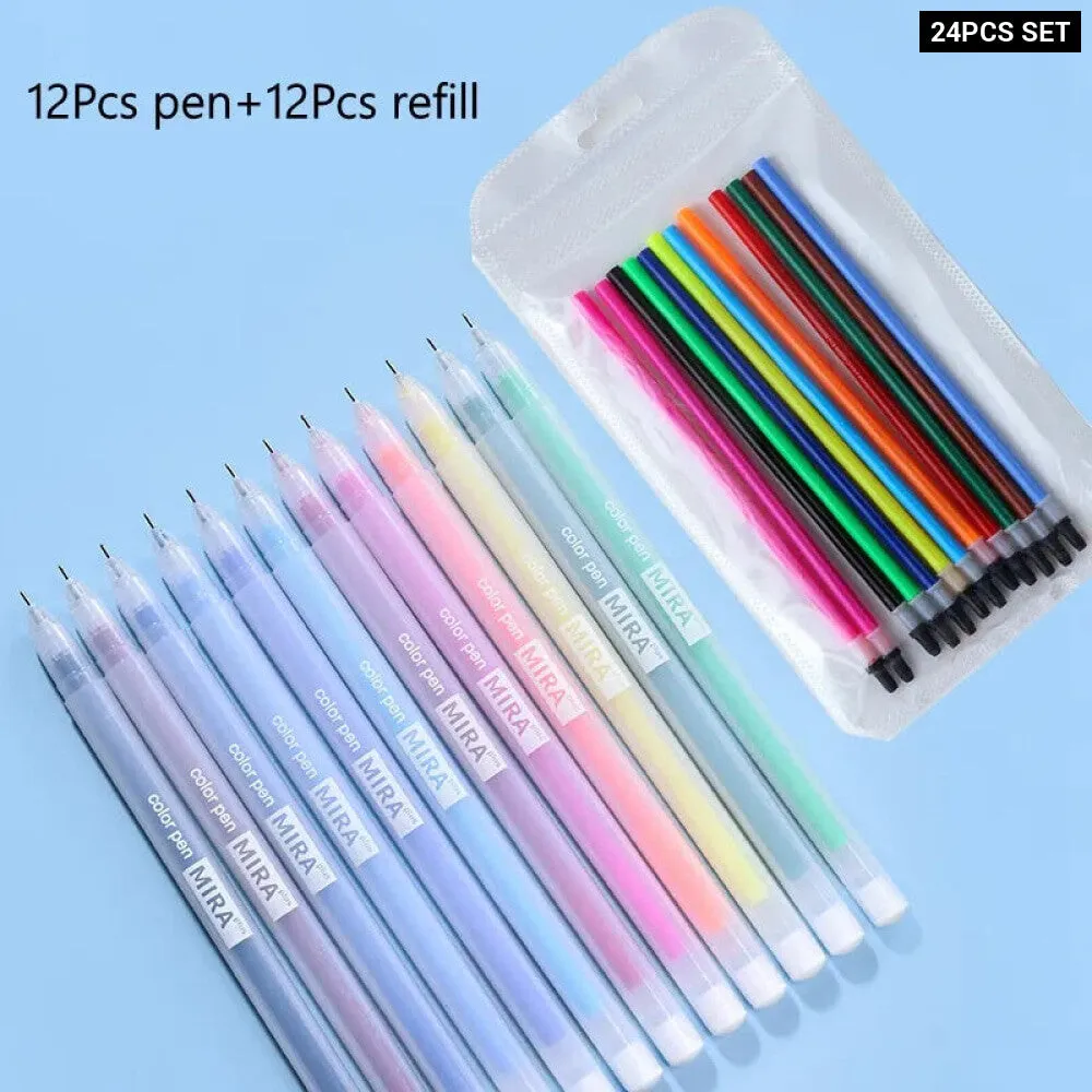 24/12 Pieces Colour Gel Pen Refill Set 0.5mm Kawaii Candy Colours