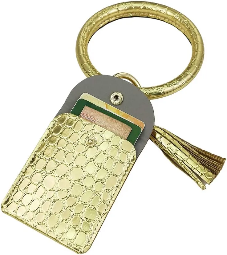 2pcs Keychain Bracelets For Women Wristlet Bangle Circle Key Ring Chain Leather Tassel Keyring