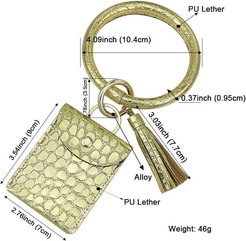 2pcs Keychain Bracelets For Women Wristlet Bangle Circle Key Ring Chain Leather Tassel Keyring