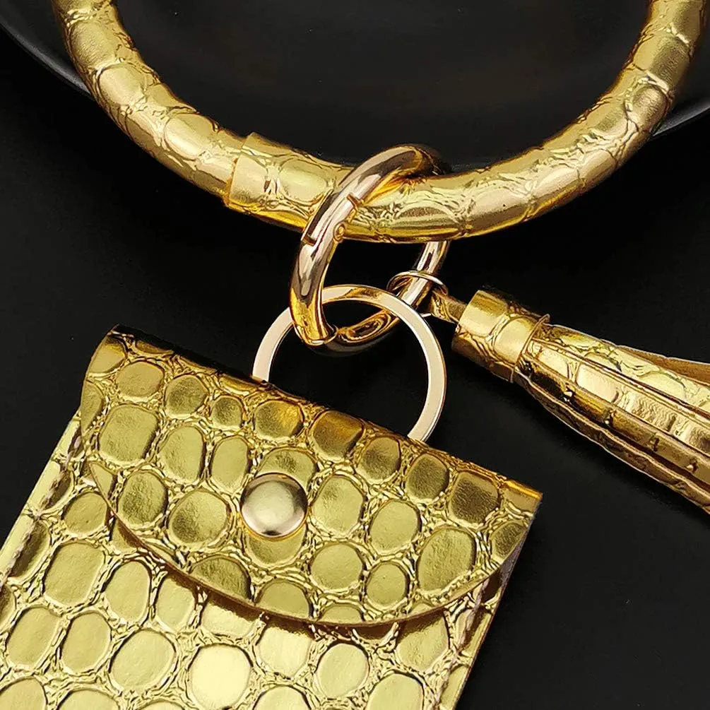 2pcs Keychain Bracelets For Women Wristlet Bangle Circle Key Ring Chain Leather Tassel Keyring