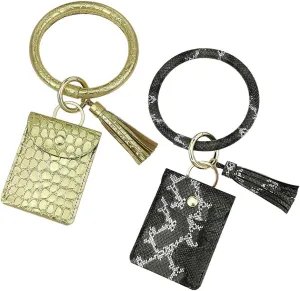 2pcs Keychain Bracelets For Women Wristlet Bangle Circle Key Ring Chain Leather Tassel Keyring