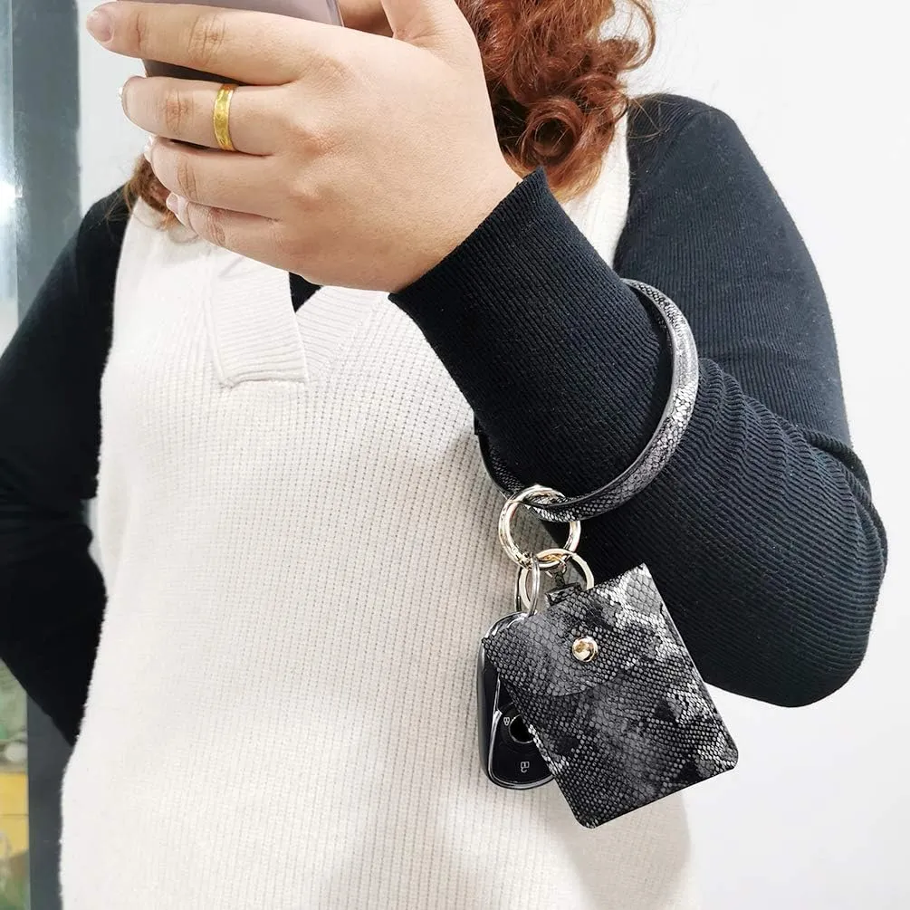 2pcs Keychain Bracelets For Women Wristlet Bangle Circle Key Ring Chain Leather Tassel Keyring