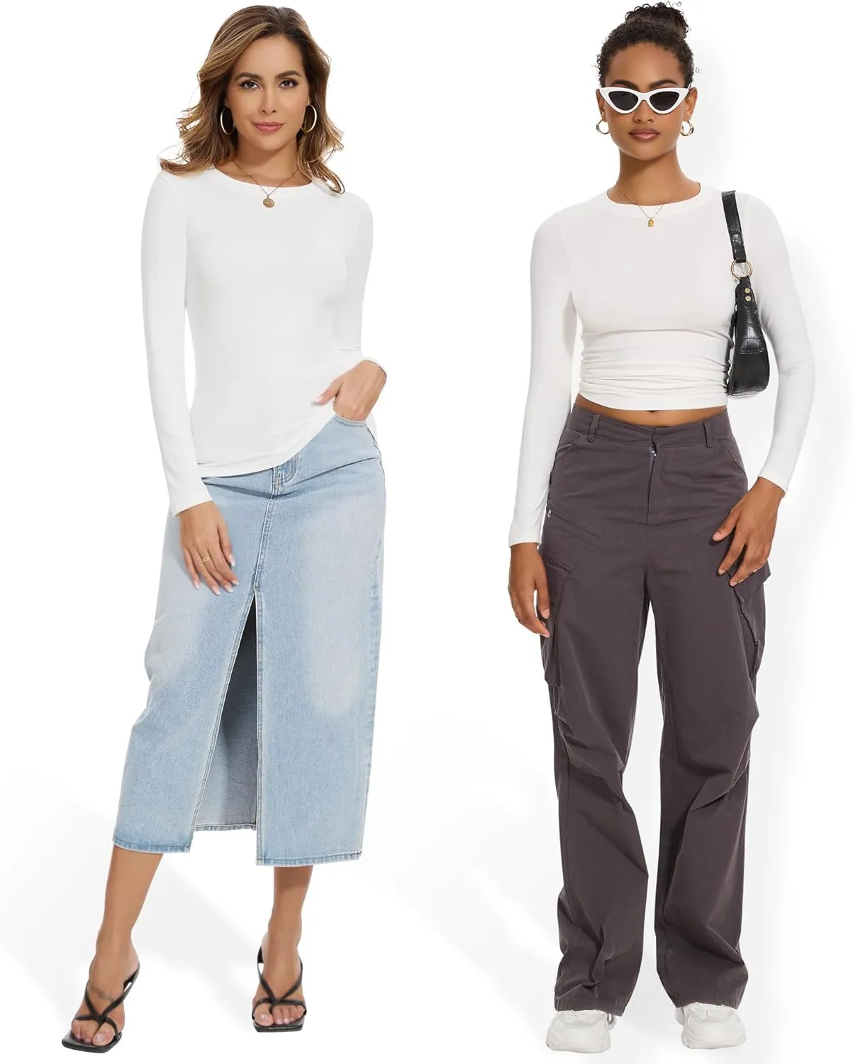 3 Pack Womens Long Sleeve Shirts Crew Neck Basic Stretchy Fitted Y2K Tops Going Out Fashion Clothes