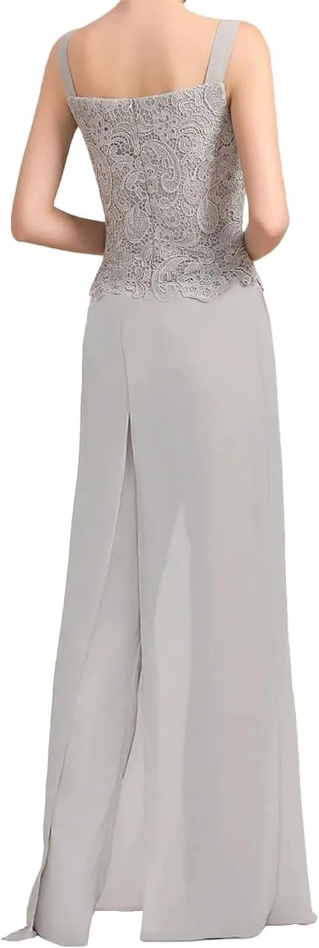 3 Pieces Mother of The Bride Dresses Pant Suits Chiffon Evening Formal Dress for Wedding Guest Groom Dresses Lace Jacket