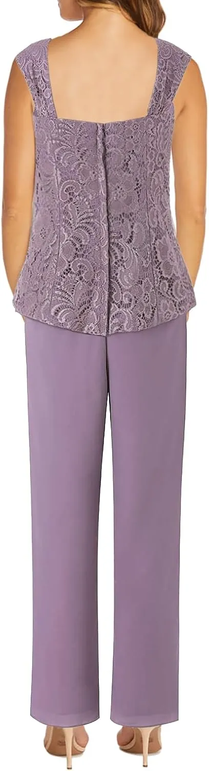3 Pieces Mother of The Bride Dresses Pant Suits Lace Evening Formal Dress for Wedding Guest Groom Dress Chiffon Jacket