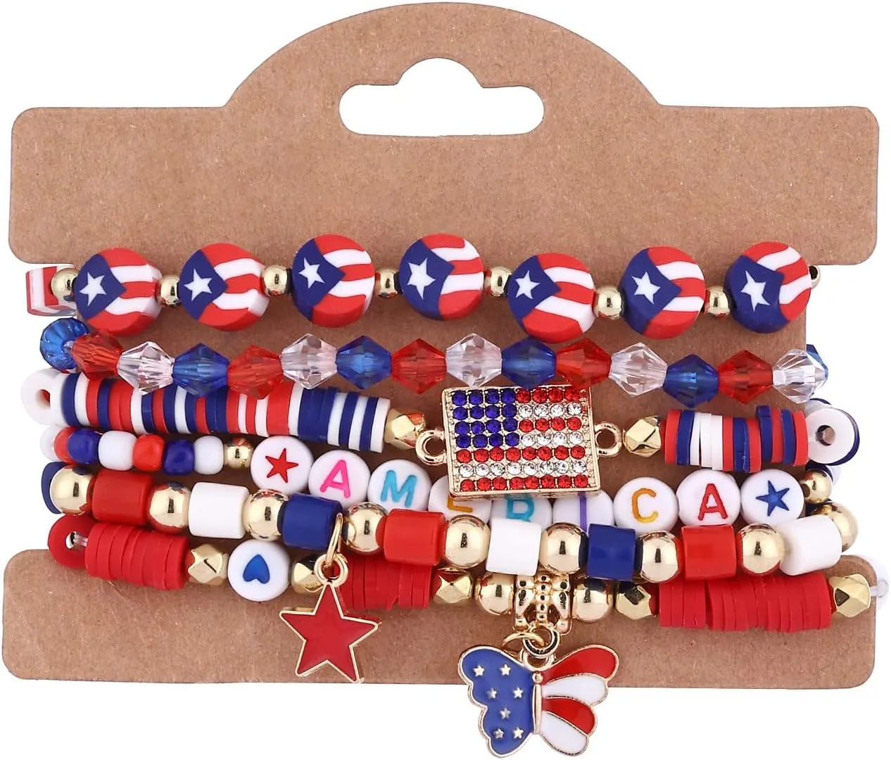 4th of July Bracelets Set American Flag Patriotic Beaded Stackable Bracelet for Women Handmade Braided Red Blue and White Independence Day Jewelry USA Freedom Charm Wristlets
