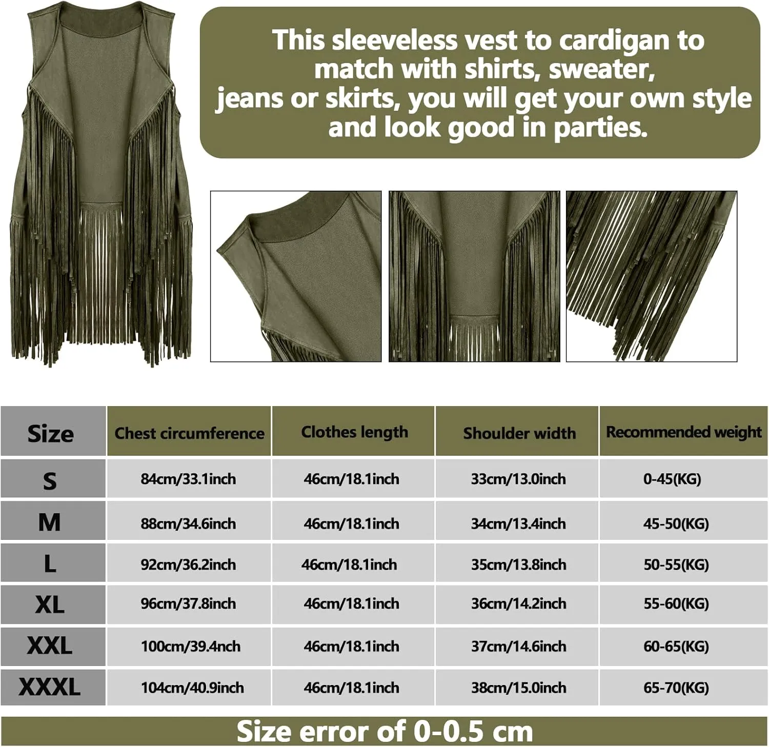 6 Pcs 60s 70s Outfits for Women Hippie Costume Set Peace Sign Earring Headband Fringe Vest Tassel Cardigan