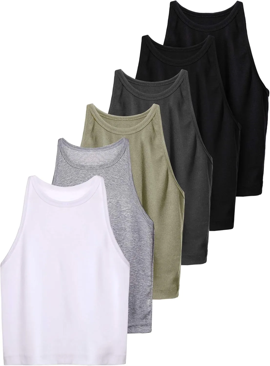6 Pieces Women Basic Crop Tank Tops Sleeveless Racerback Sports Crop Tops for Daily Wearing