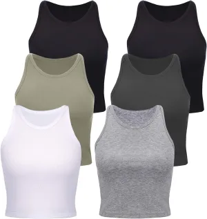 6 Pieces Women Basic Crop Tank Tops Sleeveless Racerback Sports Crop Tops for Daily Wearing