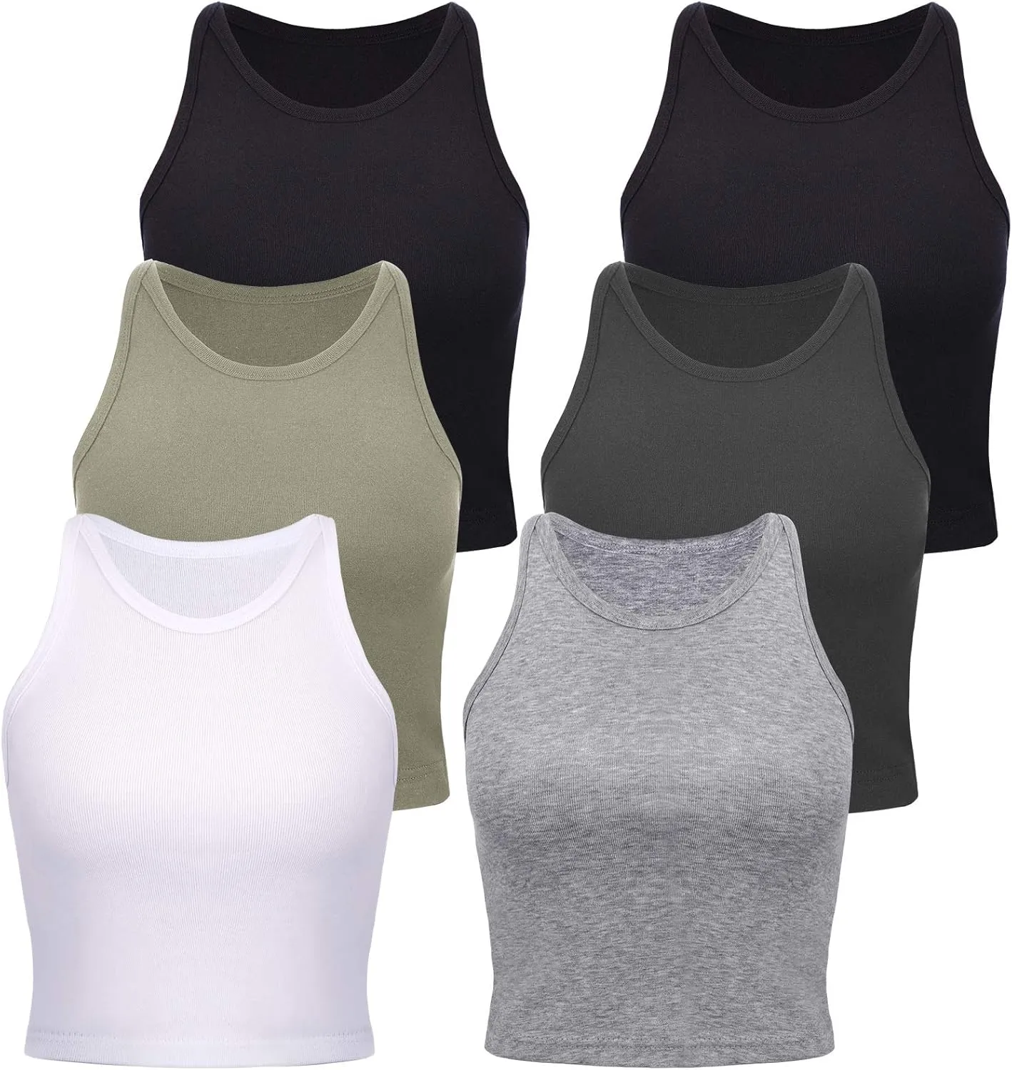 6 Pieces Women Basic Crop Tank Tops Sleeveless Racerback Sports Crop Tops for Daily Wearing