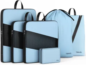 6 Set Travel Organizer Cubes for Travel Essentials Compression Packing Cubes for Suitcases Steel Black and Blue