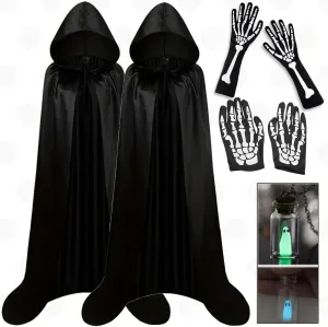 6Pcs/set Unisex Hooded Halloween Christmas Cloak Costume with 2Pairs Gloves, 2Pcs Necklace - Perfect for Cosplay