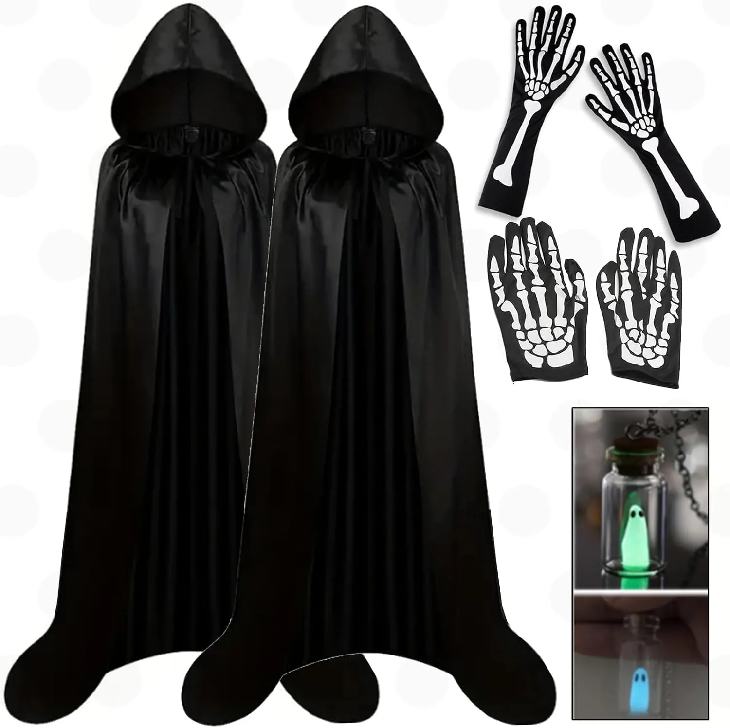 6Pcs/set Unisex Hooded Halloween Christmas Cloak Costume with 2Pairs Gloves, 2Pcs Necklace - Perfect for Cosplay