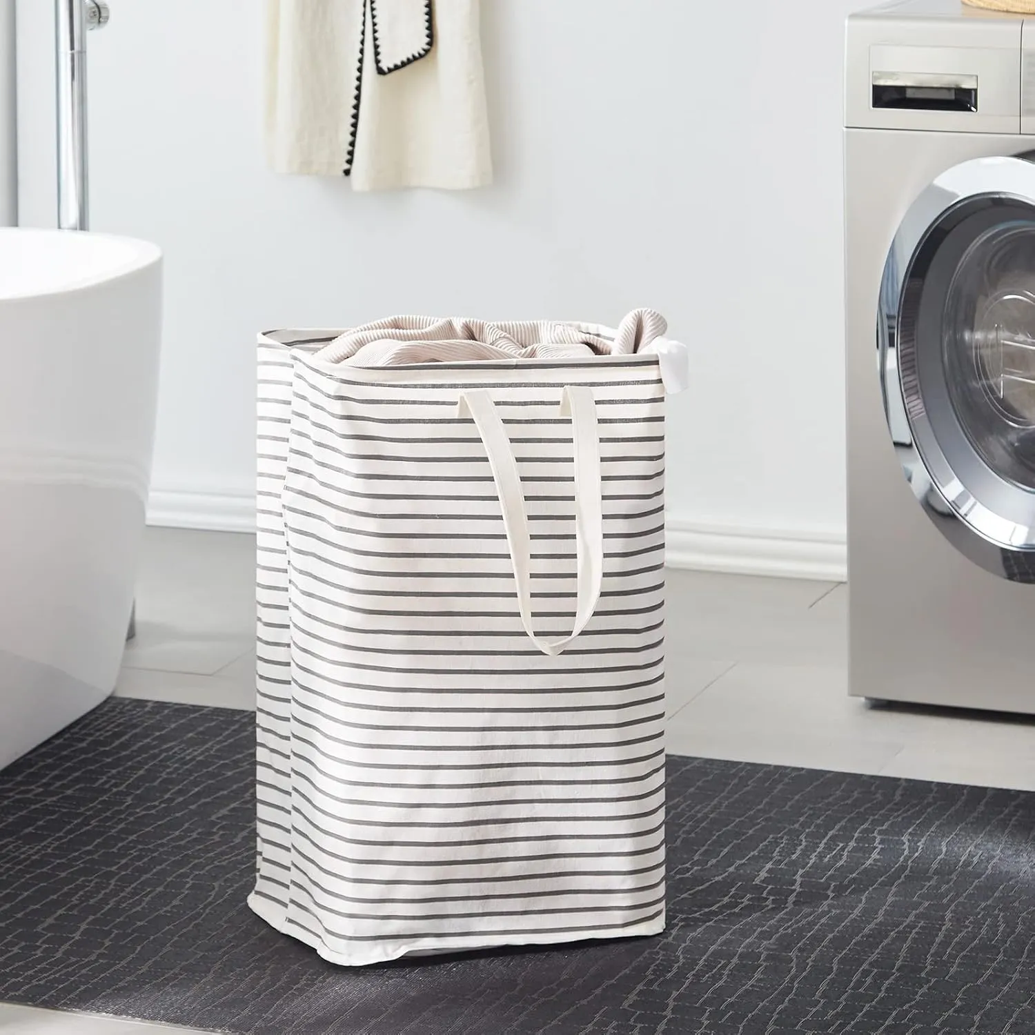 70L Freestanding Laundry Hamper, Collapsible Waterproof Clothes Basket with Easy Carry Long Handle, Washing Bag for Clothes, Toys (1 Pack, Grey)