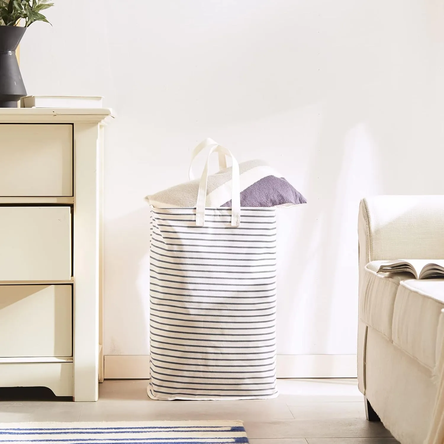 70L Freestanding Laundry Hamper, Collapsible Waterproof Clothes Basket with Easy Carry Long Handle, Washing Bag for Clothes, Toys (1 Pack, Grey)