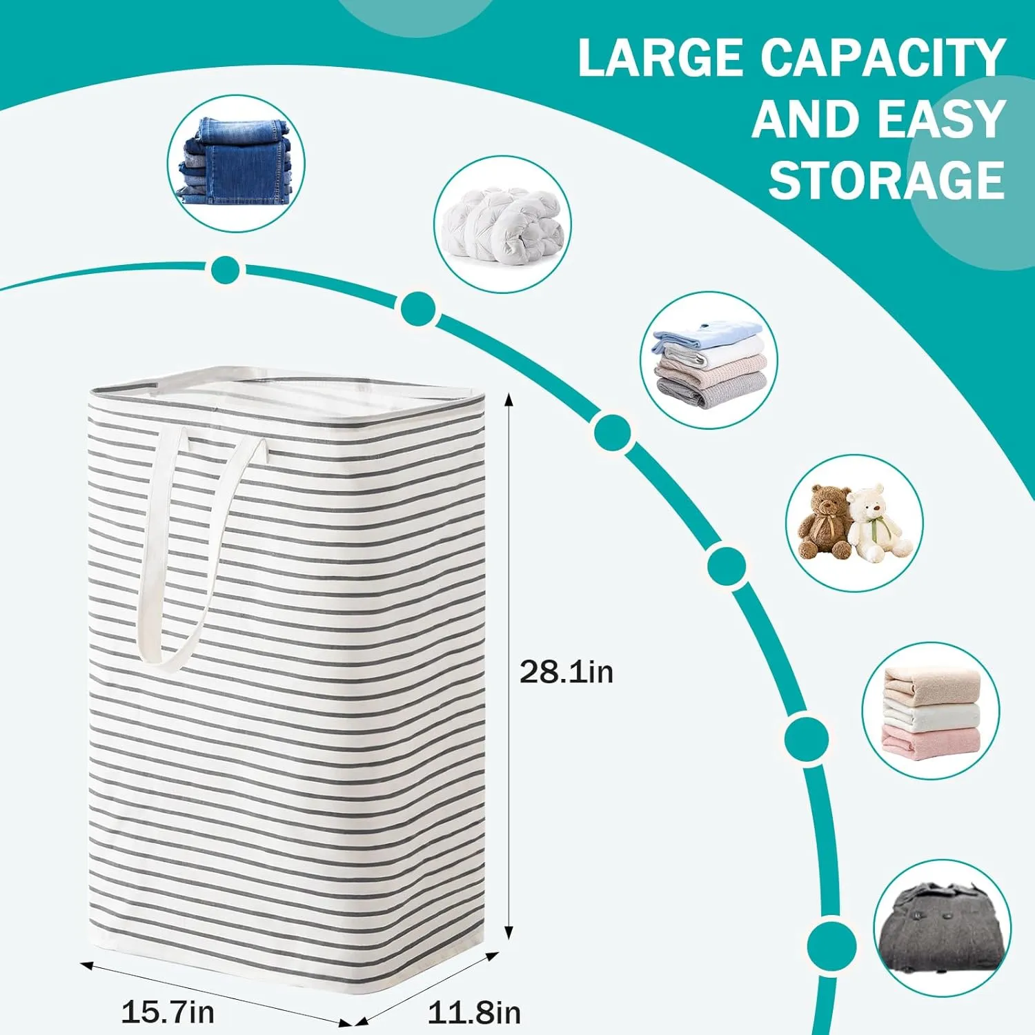 88L Freestanding Laundry Hamper, Collapsible Waterproof Clothes Basket with Easy Carry Long Handle, Washing Bag for Clothes, Toys (1 Pack, Grey)