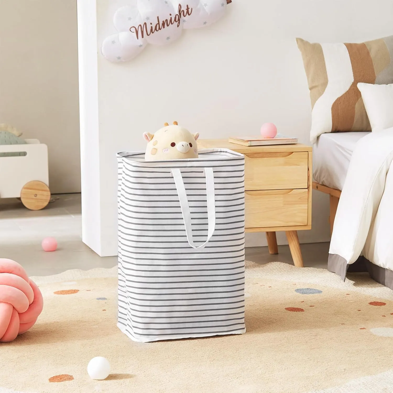 88L Freestanding Laundry Hamper, Collapsible Waterproof Clothes Basket with Easy Carry Long Handle, Washing Bag for Clothes, Toys (1 Pack, Grey)