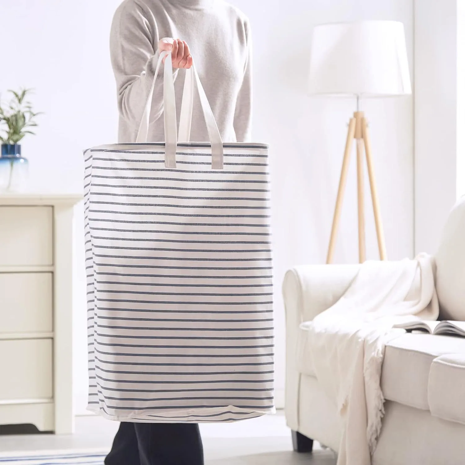 88L Freestanding Laundry Hamper, Collapsible Waterproof Clothes Basket with Easy Carry Long Handle, Washing Bag for Clothes, Toys (1 Pack, Grey)