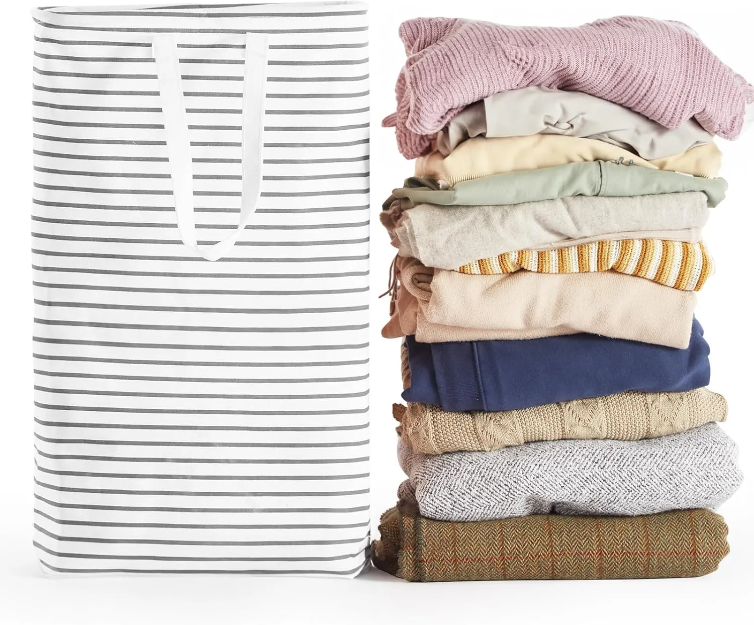 88L Freestanding Laundry Hamper, Collapsible Waterproof Clothes Basket with Easy Carry Long Handle, Washing Bag for Clothes, Toys (1 Pack, Grey)