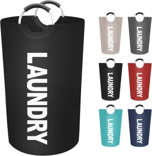 90L Large Laundry Basket, Freestanding Waterproof Laundry Hamper, Collapsible Folding Tall Clothes Hamper, Easy Carry with Foam Protected Aluminum Handles for Dorm, Family, Travel (Black)