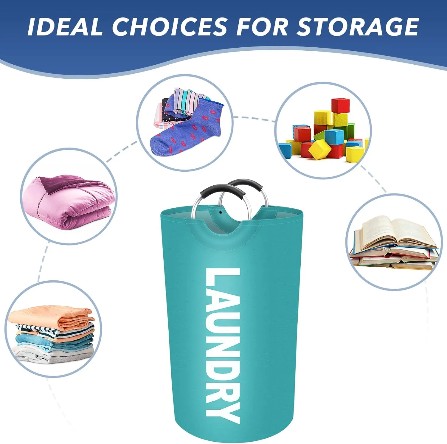 90L Large Laundry Basket, Freestanding Waterproof Laundry Hamper, Collapsible Folding Tall Clothes Hamper, Easy Carry with Foam Protected Aluminum Handles for Dorm, Family, Travel (Green)