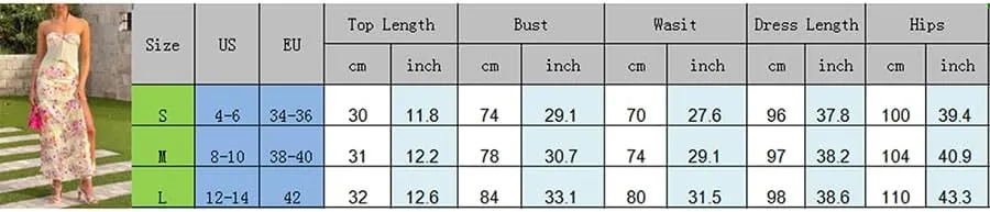 Adoeren Women Y2k Ruffle Maxi Skirt Set Sleeveless Strapless Crop Top Floral High Split Long Skirt 2 Piece Outfits