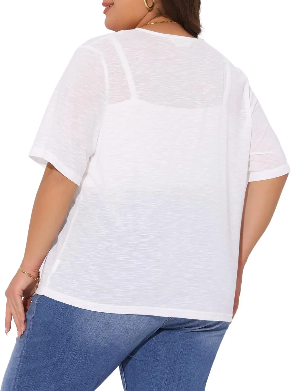 Agnes Orinda Plus Size Cardigan for Women Button Down Sheer Round Neck Short Sleeve Knitted Sweater