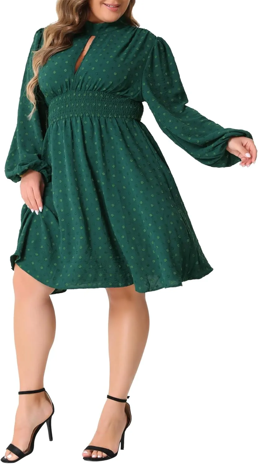 Agnes Orinda Plus Size Dress for Women Halter Neck Lantern Sleeve Front Hollow Club Sexy Midi Dresses