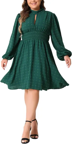 Agnes Orinda Plus Size Dress for Women Halter Neck Lantern Sleeve Front Hollow Club Sexy Midi Dresses