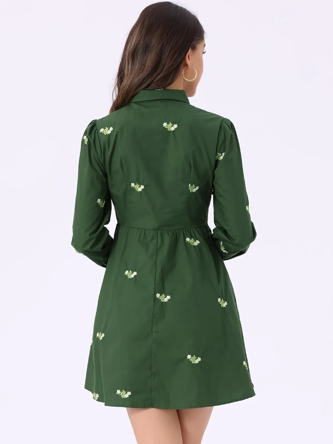 Allegra K Women's Casual Shirt Dress Long Sleeve Half Placket Embroidered Floral Mini Dresses