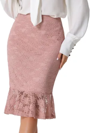 Allegra K Women's Lace Skirts Elegant Casual Work Office Skirt Knee Length Bodycon Fishtail Lace Pencil Skirt