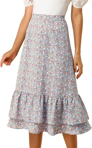 Allegra K Women's Printed Skirt 2025 Trendy Spring Summer Chiffon Elastic Ruffle Tiered Flowy Midi Skirts
