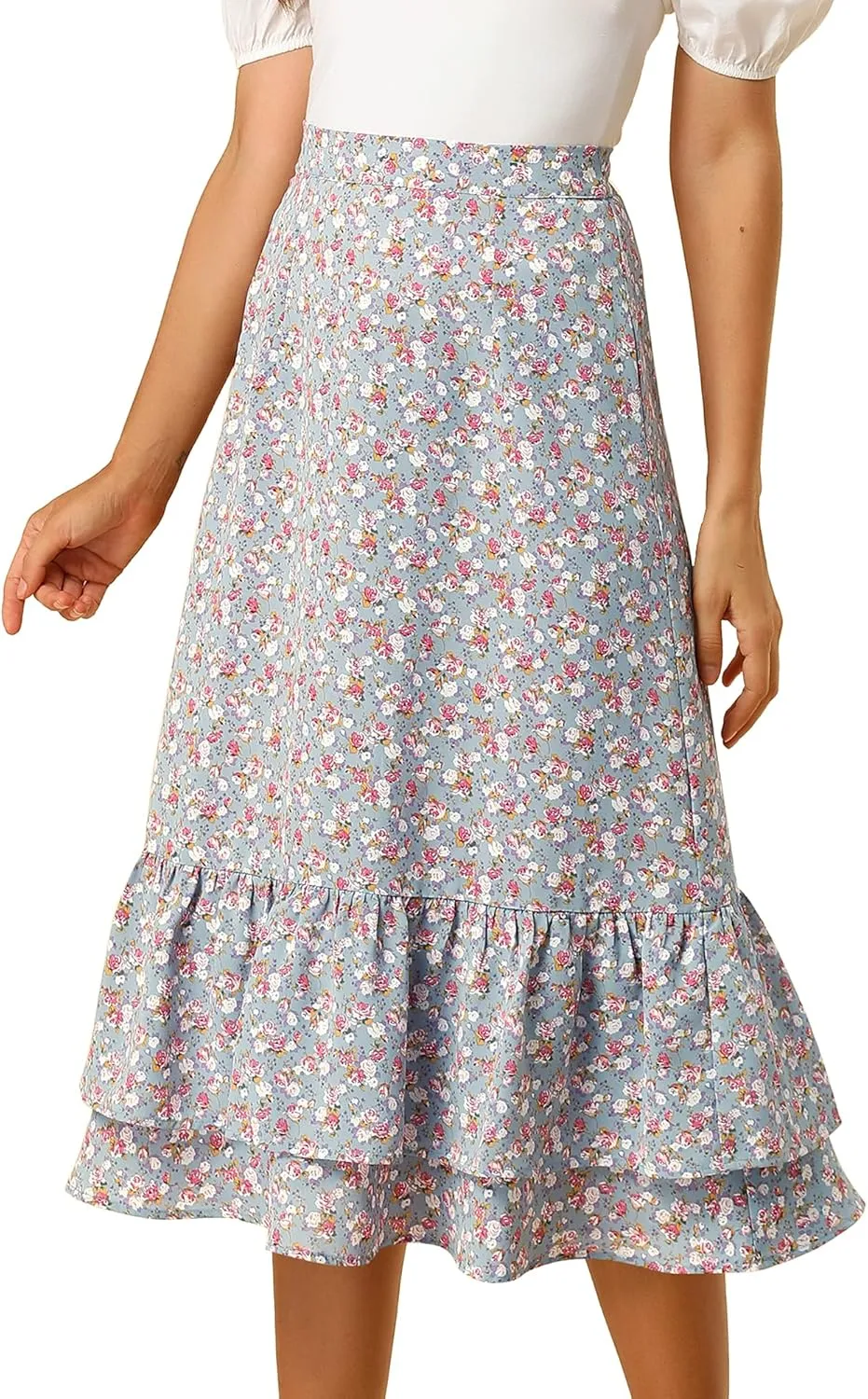 Allegra K Women's Printed Skirt 2025 Trendy Spring Summer Chiffon Elastic Ruffle Tiered Flowy Midi Skirts
