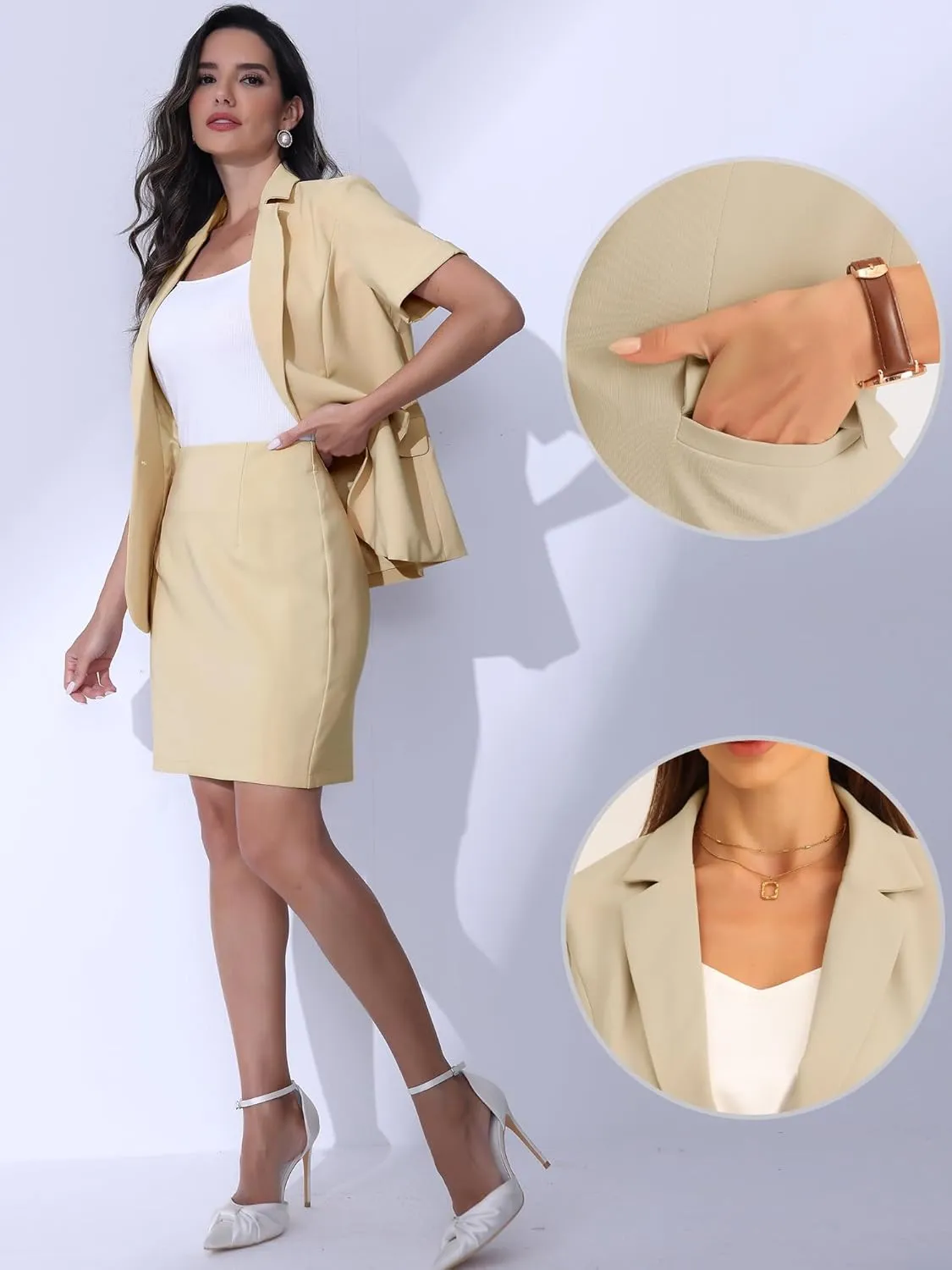 Allegra K Work Suit for Women's Office Blazer Skirt Suit 2 Piece Set