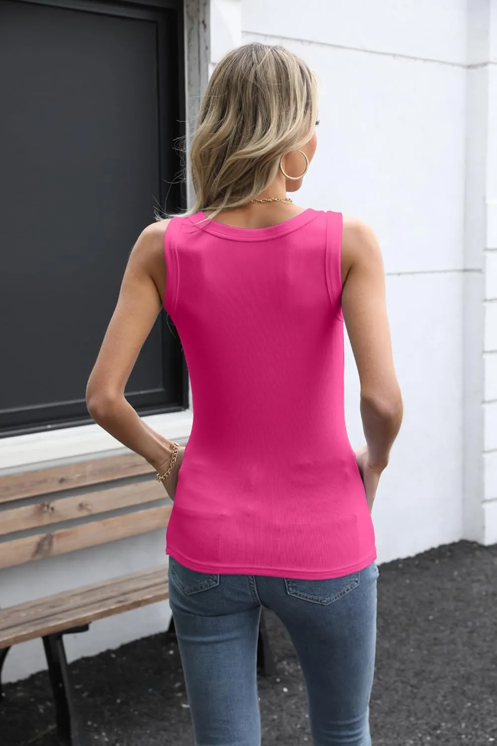 Areecin Tank Tops for Women Sleeveless Tops Racerback Ribbed High Neck Summer Basic Clothes
