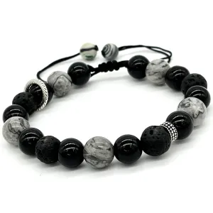 ARTSY Crafts Natural Gemstone Beads Bracelets for Men, Semi-Precious Stone Wristlets Grounding Chakra Healing Crystal Beaded Bracelets Meditation Anxiety Bangle, Adjustable 7" - 9" (Black Onyx)