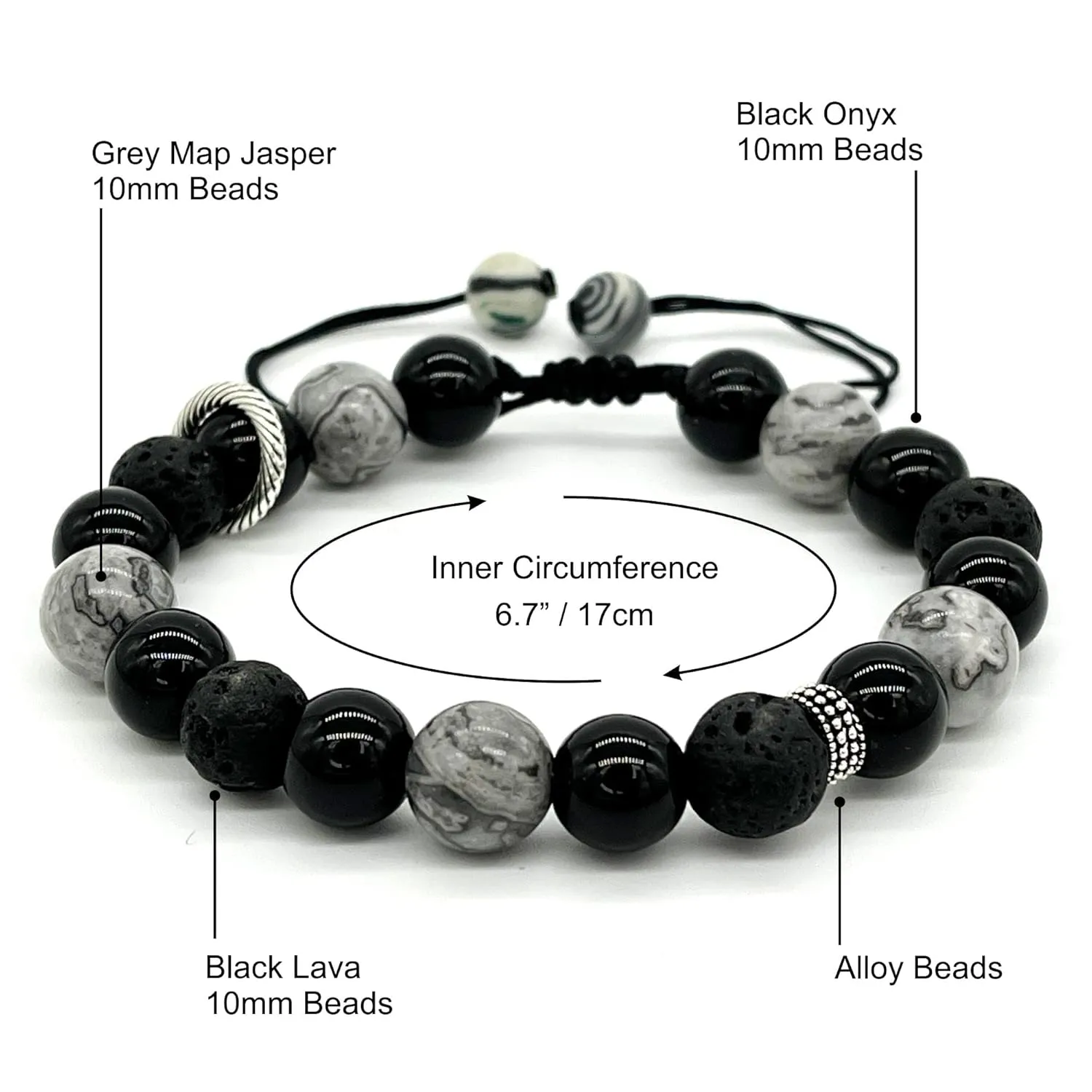 ARTSY Crafts Natural Gemstone Beads Bracelets for Men, Semi-Precious Stone Wristlets Grounding Chakra Healing Crystal Beaded Bracelets Meditation Anxiety Bangle, Adjustable 7" - 9" (Black Onyx)